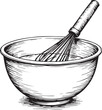 © DesignINKZ - A detailed and artistic monochrome illustration captures a stainless steel bowl with a whisk gracefully suspended within, inviting the viewer into the world of culinary creation.