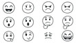 © vadymstock - A collection of twelve facial expressions in black and white minimalist vector style, perfect for digital communication and design