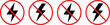 © Sultana Design - no lightning electricity icon. Electrical restriction graphic. No energy and blackout signs. Prohibited Power Symbols. No electricity icon