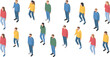 © Md - Isometric people walking set with men and women characters, everyday crowd movement poses for urban lifestyle illustration