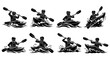 © Robiul - Kayaker paddling river and rapids silhouette set with splashing water waves dynamic movement illustration for water sports