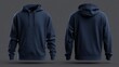 © Stock by Hemal - Navy blue hoodie sweatshirt mockup template featuring front and back views on a dark grey background