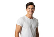 © Tawhidbd - Handsome young man smiling in white t-shirt, confident male model with athletic build, casual portrait of happy guy for lifestyle and fashion advertising isolated on Transparent Background