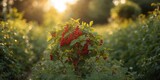 Ripe loganberries on a bush in an organic garden, seasonal harvest practices