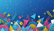 © mirukser - Vibrant Celebration Background with Colorful Confetti, Streamers, and Geometric Shapes on Blue