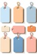 © Daryna Diakova - Colorful assorted tags in various shapes and sizes, featuring pastel hues, arranged artistically on a clean surface, showcasing modern design and versatility for branding and labeling purposes