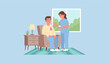 © Vector Market - Nurse gives medication to a male patient with a purple awareness ribbon in a supportive home setting