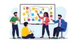 © kren - Creative team brainstorming idea session with sticky notes and planning strategy on whiteboard illustration.