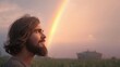 © Nhoeb - Profile of a Dreamy Young Man Gazing at a Rainbow in the Sky