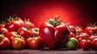 © Udomner - A Harvest Homecoming Fresh Organic Tomatoes Meet Homemade Love on a Rich Red Background