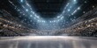 © Ibnu - A vast, dimly lit hockey arena filled with spectators, spotlights illuminating the empty ice rink