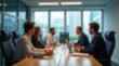 © saranya - Blurred view of business professionals in a modern office meeting, conveying teamwork, strategy, and corporate collaboration with soft focus and natural light