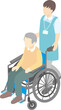 © ribbon_s - Isometric Illustration of a Caregiver Pushing a Senior Man in a Wheelchair