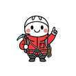 © Pandamint - Cartoon climber in red jacket and helmet holding ice axe and rope, giving a thumbs up, an eighteen style graphic