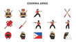 © Faisal - Icons illustrating Eskrima Arnis martial arts weapons and protective gear