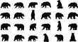 © Milon Store - A collection of black bear silhouettes in various poses and positions, isolated on a white background
