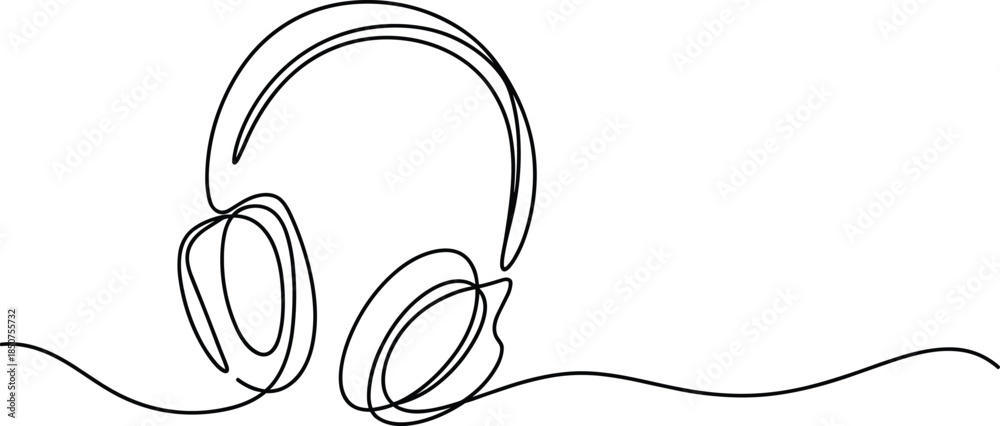 Black and white line of over the ear headphones line headphones