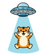 © Md - An adorable baby tiger character being beamed up into a flying saucer