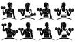© kashif - Collection of female fitness icons lifting dumbbells