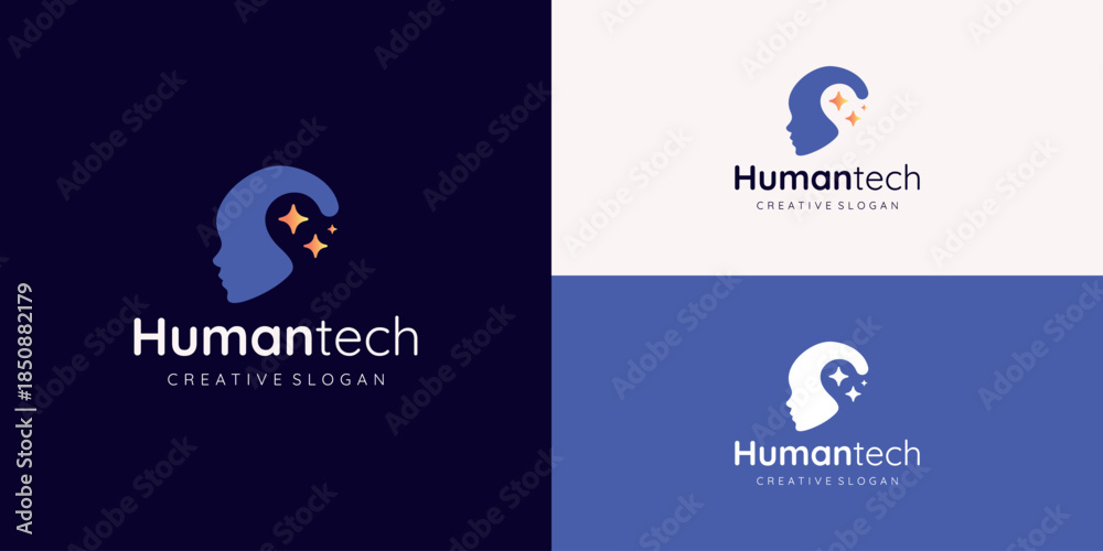 Human Head Logo Symbol of Digital Technology Innovation with Starlight ...