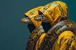 © Loktor - Dos pitones reales con chubasqueros amarillos, Imagen impactante para campaña de moda vanguardista, Retratos de serpientes exóticas con impermeables, Fotografía para editorial de lujo con animales