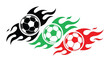 © fantastic - Graphic illustration of three soccer balls in black, green, and red flames on a white background.