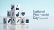 © AMIRUN - Celebrating national pharmacist day with medical icon blocks