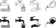 © MdRasel - Set of stylized icons representing water flow from faucets and watering cans, useful for design projects related to plumbing, gardening, and conservation