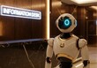 © Techwave Visuals - Premium AI Concierge Robot stands near an Information Desk, symbolizing automated luxury service and the future of corporate hospitality.