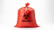 © MdRaselMahmud - Red biohazard bag with warning sign on white background