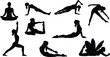 © Md - Vector collection of advanced and challenging female yoga silhouettes, featuring difficult handstands, deep backbends, and various complex stretching balance poses for fitness and wellness design.