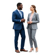© Image Creative Stock - Business woman and man standing and talking together isolated on white or transparent background