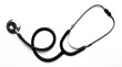 © JasmineStudio - Classic black stethoscope coiled artfully on a clean bright white background representing medical diagnosis health checkup and professional healthcare equipment.