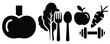 © Bemol - Black silhouette health focused nutrition modern vector icon set on transparent background