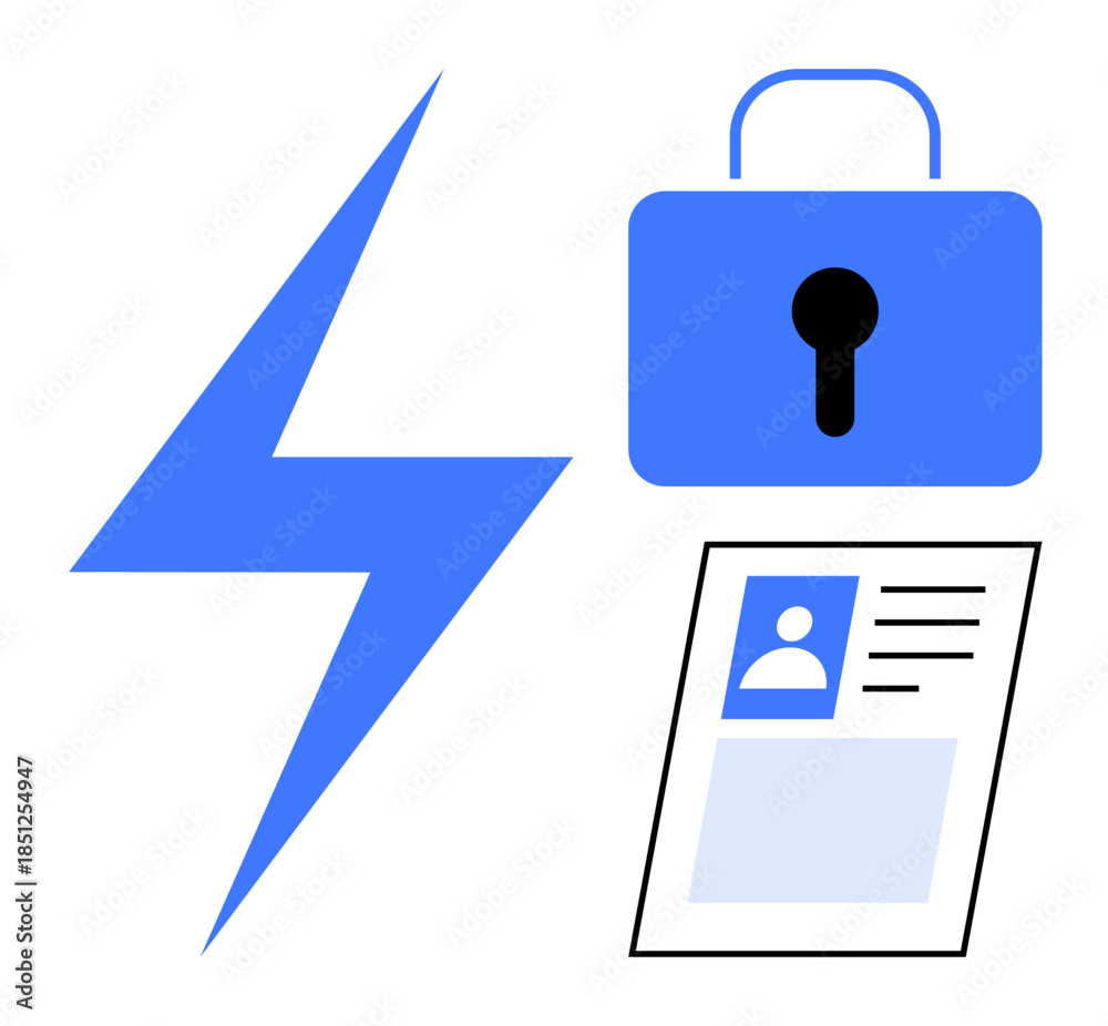 Security concept. Security symbols including lightning energy bolt ...
