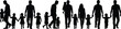 © Empowerment angle  - Family walking silhouette, adults children holding hands, parenting concept, black white vector, togetherness pose, lifestyle illustration art