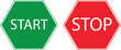 © Sumaia - green start and red stop octagon traffic sign buttons for control action and command interface design isolated background.