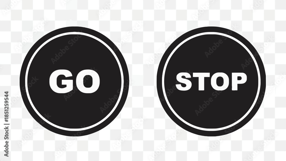 Stop Go Controller Distinctive circular GO and STOP control button icons, essential for ...