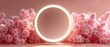 © nur - Circular mirror with illuminated ring and pink floral background artistic render