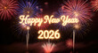 © Nitro arts - Yellow glowing text happy new year 2026 digital fireworks background