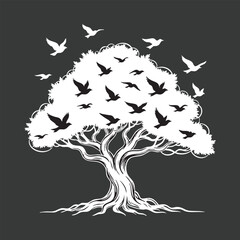  Tree with flock of birds