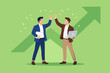 © vector - business agreement, cooperation in business to achieve certain targets, with an illustration of two business people shaking hands, growth or progress to achieve goal and target