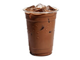 Iced chocolate drink in plastic cup with condensation, isolated on transparent background isolated on transparent background