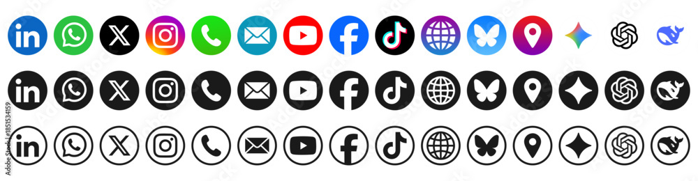 social media icons collection 2026. social network logos & contact icon ...