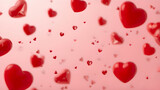 A cascade of vibrant red hearts floating in a soft pink background