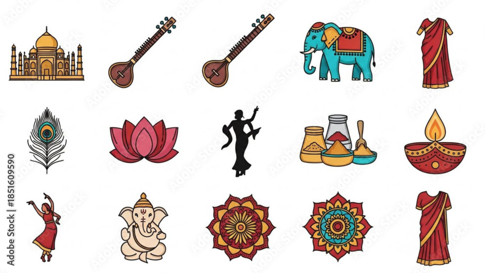 India Element India Cultural Symbols: A vibrant array of iconic symbols and motifs ...