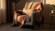 © Jering - Cozy armchair with blanket in living room.