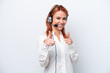 © luismolinero - Telemarketer Russian girl working with a headset isolated on white background pointing to the front and smiling