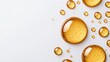 © Kakabe - A close-up of amber-colored liquid droplets on a white background, ideal for cosmetic, food, or beverage advertising, emphasizing texture and quality in marketing materials,