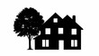 © Sukandi - Silhouette of a large house with a tree beside it.